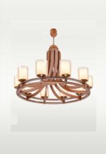 Elegant 10-light chandelier with wooden frame and frosted glass – Checkmark 240-10