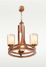Three-light chandelier with wooden circular frame and clear glass – Checkmark 240-3
