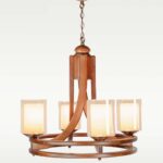 Modern 4-light chandelier with wooden circular frame and frosted glass – Checkmark 240-4-side-view
