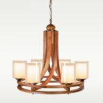 Modern 6-light wooden chandelier with frosted glass and circular frame – Checkmark 240-6-side-view