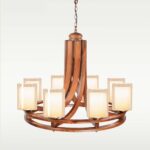 Modern 8-light wooden chandelier with frosted glass shades – Checkmark 240-8-front-view