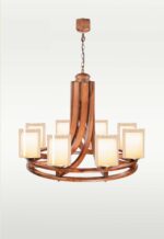 Modern 8-light wooden chandelier with frosted glass shades – Checkmark 240-8-front-view