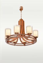 Modern 8-light wooden chandelier with frosted glass shades – Checkmark 240-8