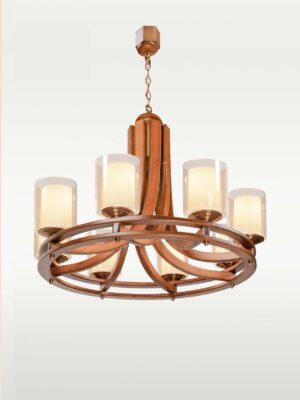 Modern 8-light wooden chandelier with frosted glass shades – Checkmark 240-8
