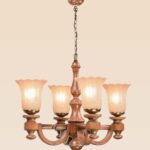 Traditional wooden chandelier with 4 floral frosted glass lights – Checkmark 241A-4-side-view