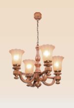 Traditional wooden chandelier with 4 floral frosted glass lights – Checkmark 241A-4