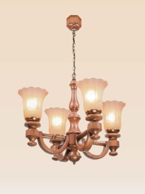 Traditional wooden chandelier with 4 floral frosted glass lights – Checkmark 241A-4