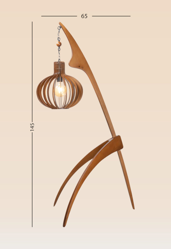 Decorative wooden floor lamp model 601 with handcrafted wood frame and woven cylindrical fabric shades – ideal for ambient indoor lighting-with size