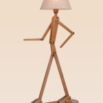 Wooden floor lamp model 608 designed as a humanoid figure with a lampshade head and a tray – artistic decorative floor lamp for creative interiors