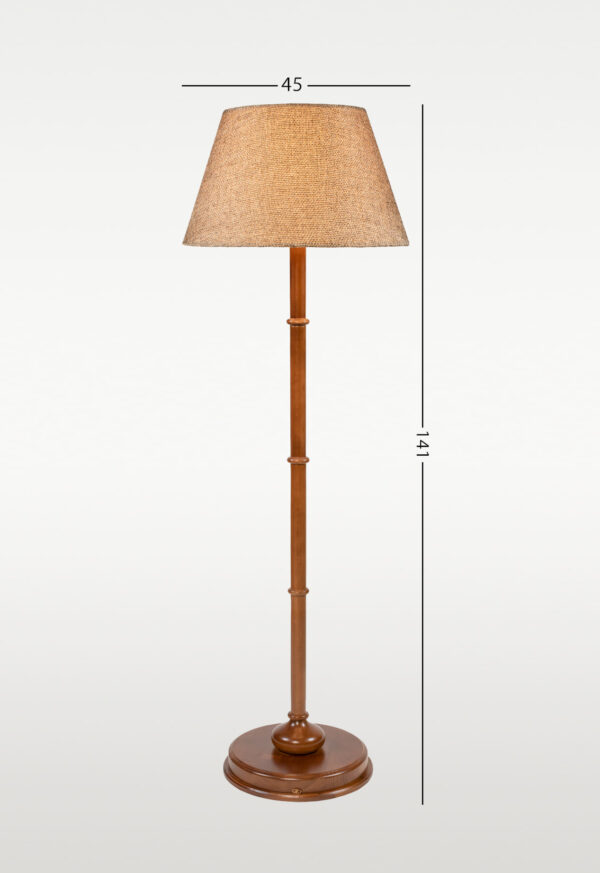 Wooden floor lamp model 613 with bamboo-inspired wooden stem and woven-texture fabric shade – classic decorative floor lamp for warm interiors -with size