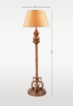 Wooden floor lamp model 614 with carved detailing, scroll-style base, and wide fabric shade – decorative traditional floor lamp for elegant interiors-with size