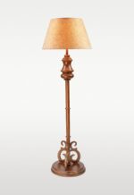 Wooden floor lamp model 614 with carved detailing, scroll-style base, and wide fabric shade – decorative traditional floor lamp for elegant interiors