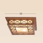 Wooden ceiling light Model 302 with square geometric frame and frosted glass panel, modern rustic ceiling light fixture by DARKAR Lighting Industries