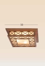 Wooden ceiling light Model 302 with square geometric frame and frosted glass panel, modern rustic ceiling light fixture by DARKAR Lighting Industries