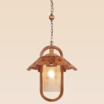 Rustic pendant light – Checkmark 42 – wood and floral frosted glass lantern with engraved canopy