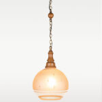 Pendant light with frosted star-etched globe and carved wood top – Checkmark Model 35 – ideal for cozy bedrooms, cafés, and vintage interiors