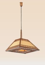 Wooden pendant light with pyramid-inspired frame and warm textured panels – Checkmark model 45 – ideal for modern rustic dining rooms and cozy interiors-side View