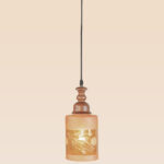 Classic pendant light with carved wood top and floral etched frosted glass – Checkmark Model 31 – perfect for bedrooms and vintage-inspired interiors