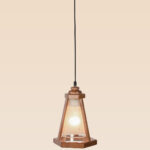 Lantern-style pendant light with hexagonal wooden frame and star-etched frosted glass – Checkmark Model 28 – ideal for kitchen nooks and vintage spaces