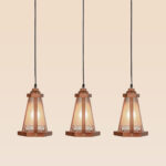Horizontal pendant light with 3 wooden lantern-style frames and frosted glass – Checkmark Model 28h3 – ideal for kitchen islands and dining areas