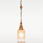 Vintage pendant light with carved wooden top and cylindrical frosted glass etched with star patterns – Checkmark Model 34 – ideal for cozy and classic interiors