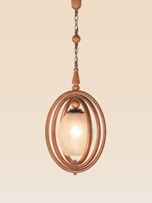 Elongated wooden pendant light with vertical frosted glass shade and etched stars – Checkmark Model 26 – ideal for staircases, corners, and entryways