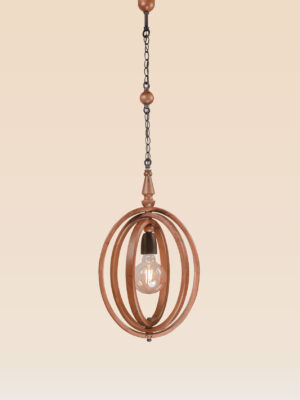 Minimalist wooden pendant light with exposed bulb and oval ring frame – Checkmark Model 26b – perfect for cozy corners and creative spaces