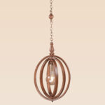 Vertical wooden pendant light with golden bulb holder and oval ring frame – Checkmark Model 26g – ideal for rustic glam stairwells and cozy vertical spaces