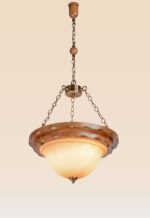 Classic pendant chandelier with frosted glass bowl and wooden ring frame – Checkmark Model 65