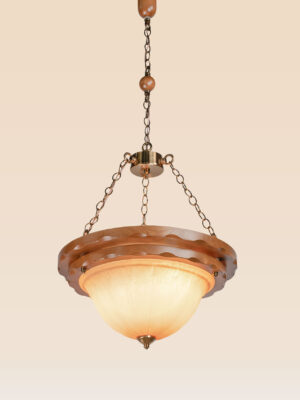 Classic pendant chandelier with frosted glass bowl and wooden ring frame – Checkmark Model 65