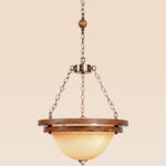 Classic pendant chandelier with frosted glass bowl and wooden ring frame – Checkmark Model 65 - side view
