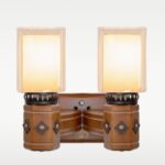 Dual wooden cylinder wall sconce light with frosted glass shades – Model 417, wall sconce lights, modern wall sconces, rustic wall sconces, decorative wall sconces, wooden wall sconces, indoor wall sconces, vintage wall sconces