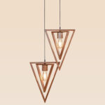 Double wooden triangle pendant light with exposed bulbs – Checkmark Model 62-2