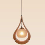 Wooden teardrop pendant light with frosted star-etched glass shade – Checkmark Model 63