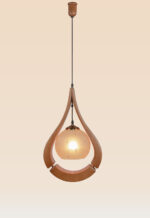 Wooden teardrop pendant light with frosted star-etched glass shade – Checkmark Model 63