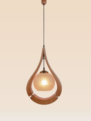 Wooden teardrop pendant light with frosted star-etched glass shade – Checkmark Model 63