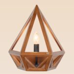 Modern geometric wooden wall sconce light with open-frame design and black bulb holder – distributed by Checkmark, crafted by DARKAR Lighting Industries.