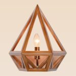 Modern geometric wooden wall sconce light with open-frame design and golden bulb holder – distributed by Checkmark, crafted by DARKAR Lighting Industries.