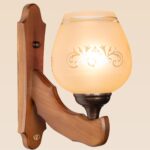 Rustic wooden wall sconce light with round frosted glass shade and floral etching – Model 418, wall sconce lights, modern wall sconces, rustic wall sconces, decorative wall sconces, wooden wall sconces, indoor wall sconces, vintage wall sconces