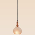 Small wooden pendant light with sculpted crown and frosted glass globe – Checkmark Model 60 – vintage artisan ceiling light for cozy spaces