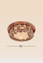 Round wooden ceiling light with frosted glass and floral pattern, flush mount, Model 304-meduim.