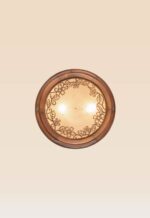 Round wooden ceiling light with frosted glass and floral pattern, flush mount, Model 304, small, front view