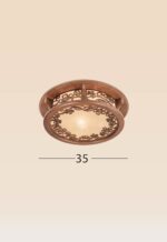 Round wooden ceiling light with frosted glass and floral pattern, flush mount, Model 304-meduim-small.