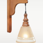 Wooden wall sconce light with conical frosted glass shade – distributed by Checkmark, crafted by DARKAR Lighting Industries.