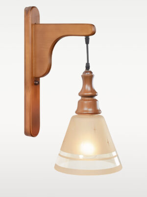 Wooden wall sconce light with conical frosted glass shade – distributed by Checkmark, crafted by DARKAR Lighting Industries.