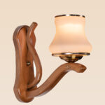 Wooden wall sconce with frosted bell glass shade – Model 402, rustic wall sconces, decorative wall sconces, wooden wall sconces, indoor wall sconces