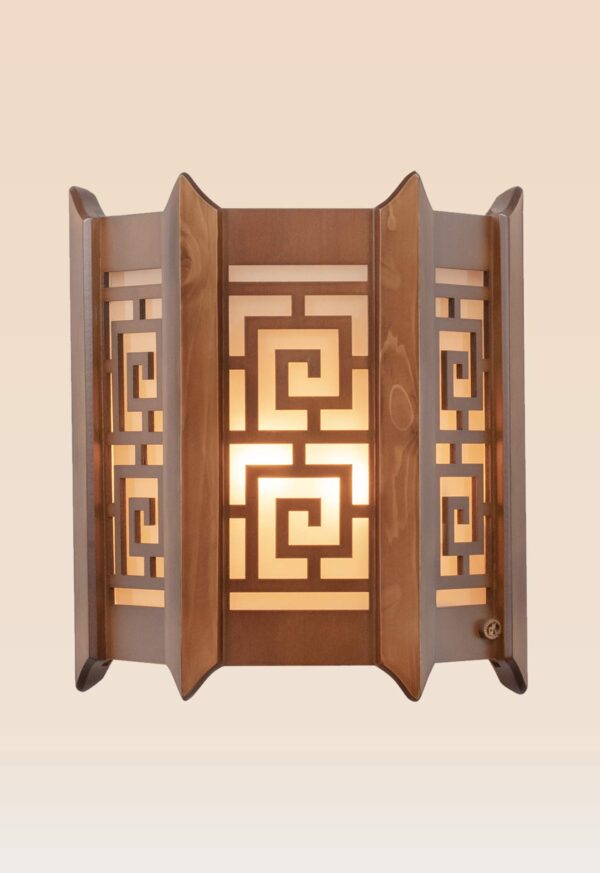 Rustic Wooden Wall Sconce Light Geometric Lattice Checkmark