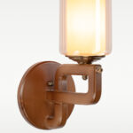 Wooden wall sconce light with amber glass shade – Model 400, rustic wall sconces, decorative wall sconces, wooden wall sconces