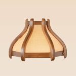 Wooden wall sconce light with curved frame and woven rattan shade – Model 408, wall sconce lights, modern wall sconces, rustic wall sconces, decorative wall sconces, wooden wall sconces, indoor wall sconces, vintage wall sconces