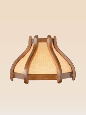 Wooden wall sconce light with curved frame and woven rattan shade – Model 408, wall sconce lights, modern wall sconces, rustic wall sconces, decorative wall sconces, wooden wall sconces, indoor wall sconces, vintage wall sconces